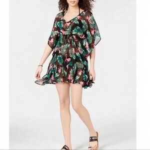Miken BLACK CHERRY Ruffle Hem Caftan Dress Swim Cover-up Size M
